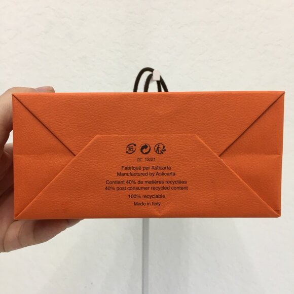 Hermes Small Shopping Bag 8.5" x 5.75 x 2.5" Orange Paper Authentic - Picture 5 of 15
